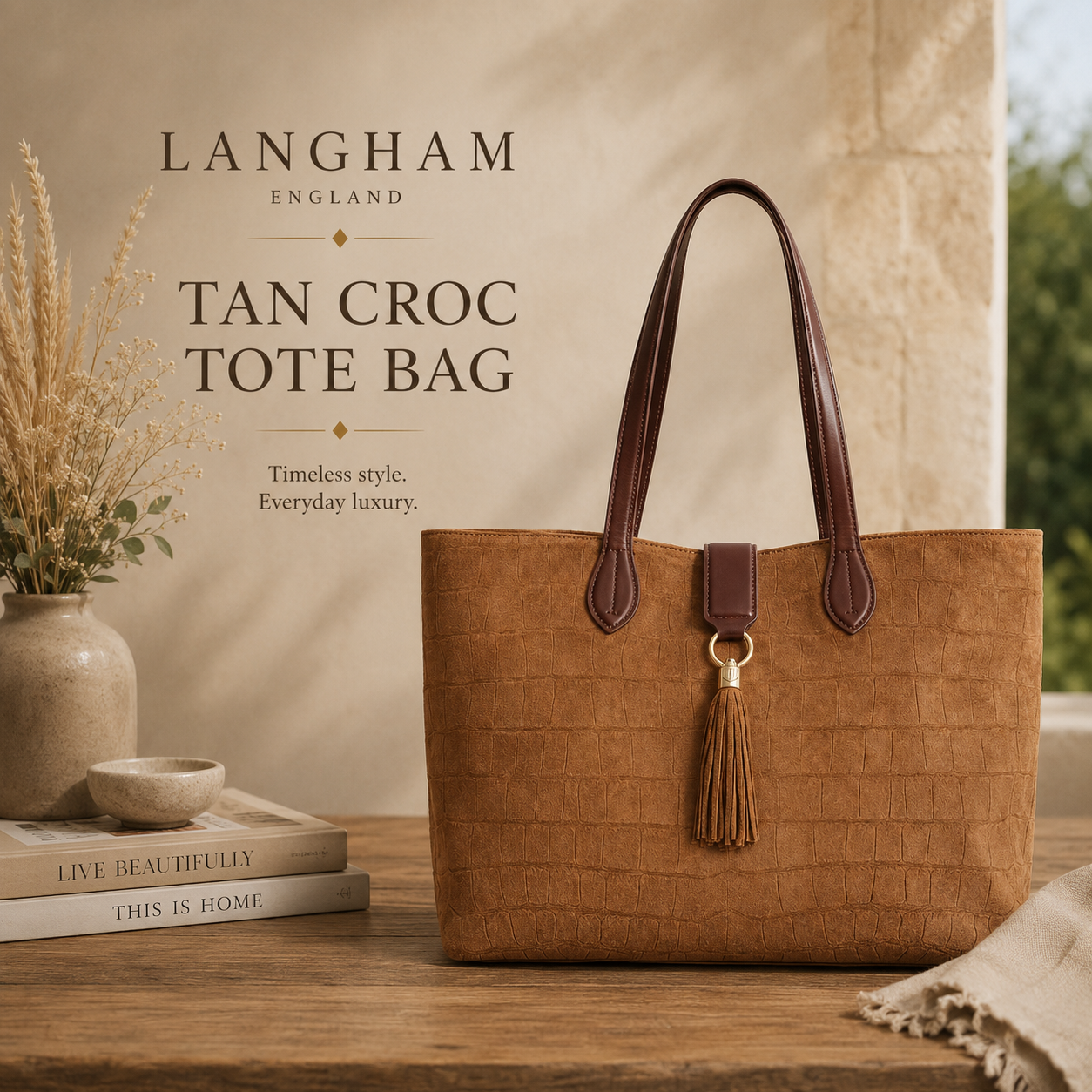 FairFax & Favor Langham Tan Croc Tote Bag